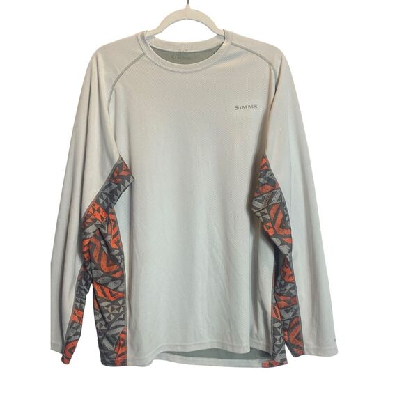 Simms SolarFlex Fishing Shirt XL Long Sleeve UPF 50+ Protection Gray Orange Camo - Picture 1 of 6